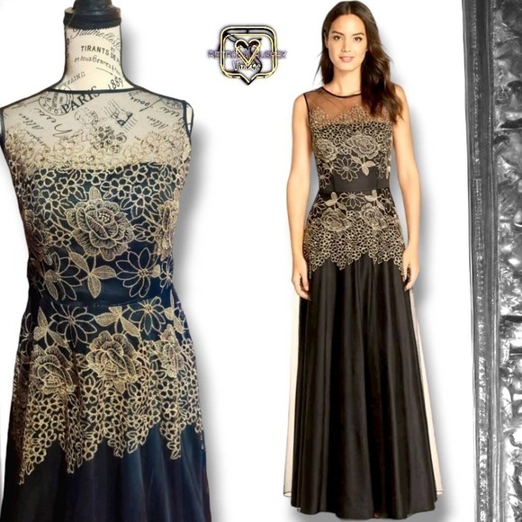 Tahari S. Levine Gold Embroidered Tulle Special Occasion Ballgown - Picture 6 of 11